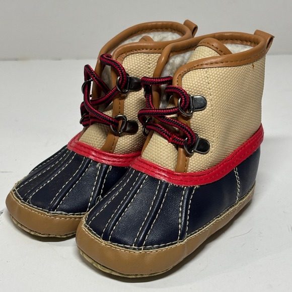 Baby Gap Other - Baby Gap Snow Boots Kids 6-12M Ivory Frost Navy Tan Red Duck Boots